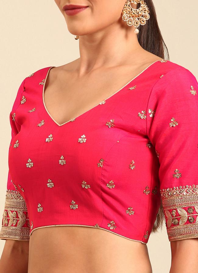 Raw Silk Pink Traditional Wear Embroidery Work Blouse